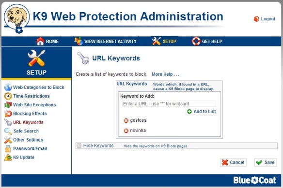 k9 Web Protection Url-key-words